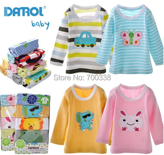 Free Shipping DANROL Baby Tshirt Long Sleeves High Quality 100 Cotton Mix 5pcs pack Autumn Spring