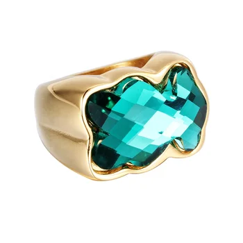 Excellent Quality Glass Diamond Rings Jewellery Stainless Steel Emerald Ring For Ladies