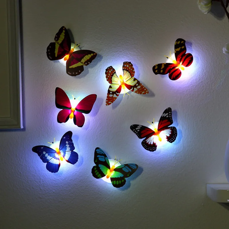 Colorful Butterfly Changing LED Night Light Lamp Home Room Party Desk Wall Decor 