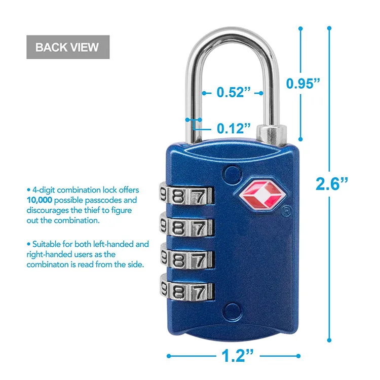 Custom Logo 4 Digital Combination Steel Padlocks Approved Travel Lock for Suitcases Baggage TSA Luggage Locks