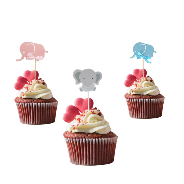48 Pezzi Fumetto Elefante Cupcake Toppers Cibo Carino Cupcake Sceglie Torta Decorazioni Top per Baby Shower Festa di Compleanno Favore 