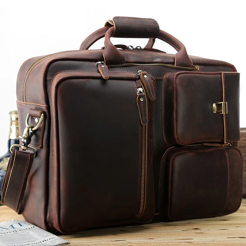 Оптовая продажа, европейский и американский Новый кожаный мужской большой портфель 17 дюймов, многофункциональная сумка для компьютера в стиле ретро, кожа Crazy horse b