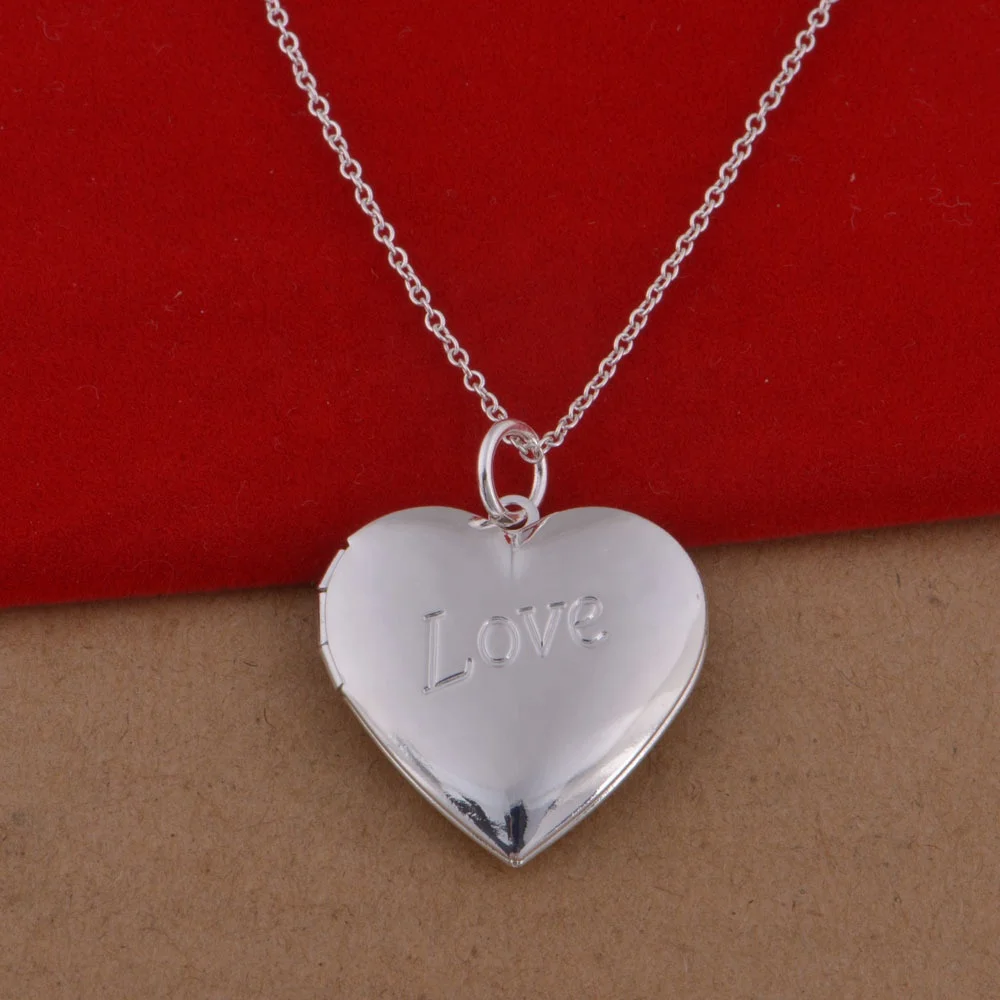 Custom Heart Shape Photo Frame Locket Necklace Open love Heart Brass Plated Silver Pendant Stainless Steel