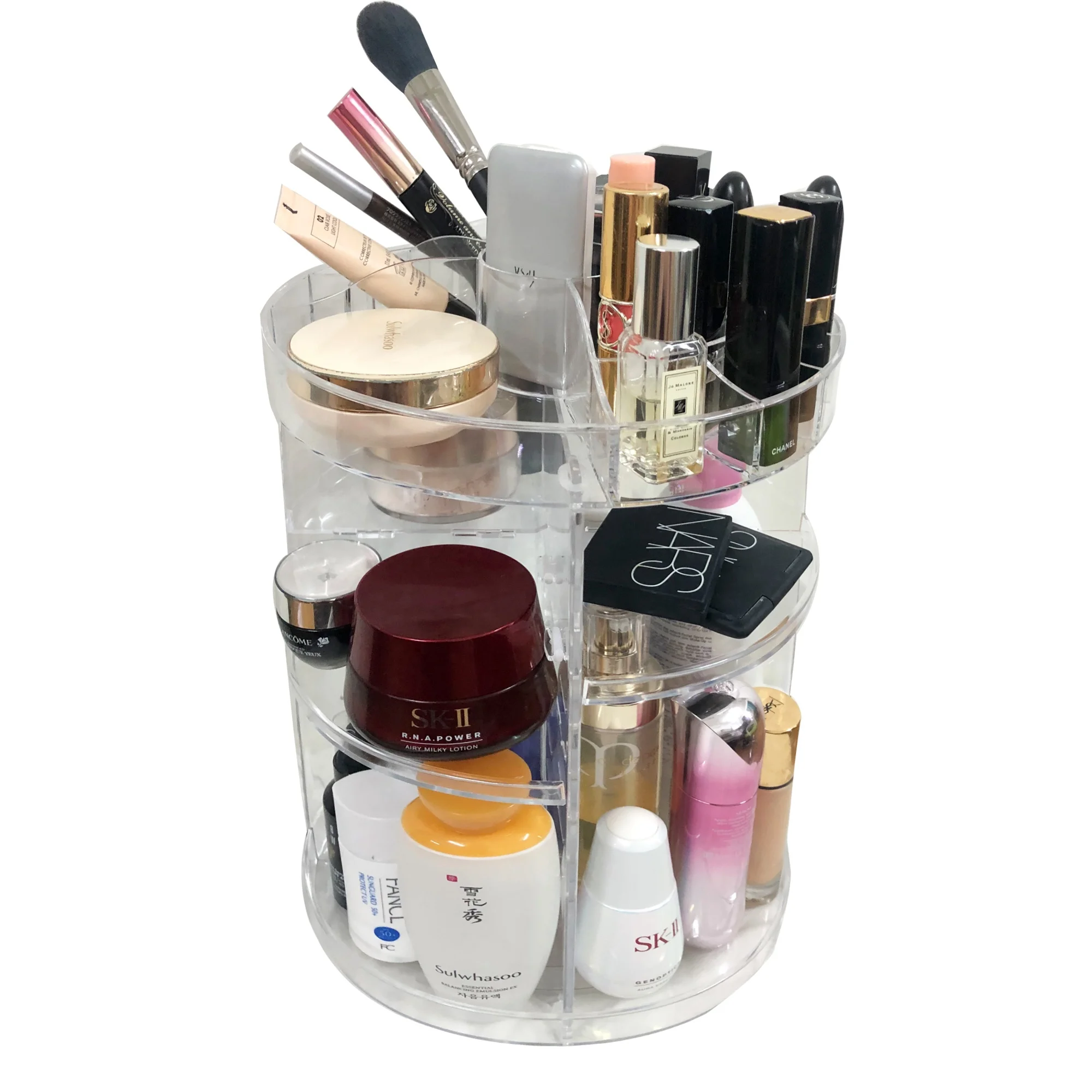 Adjustable 360 Degree Rotating Cosmetic Storage Display Case Clear Transparent Makeup Organizer