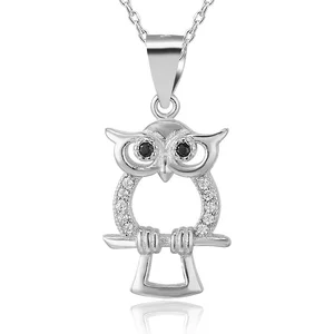 Vintage Rhodium Plated 925 Sterling Silver Owl Pendant & Charm with Micro Pave Zircon Eyes for Party Occasions