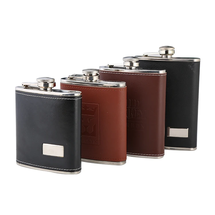 JH072 Customize stainless steel hip flask with leather