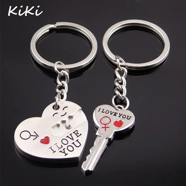 Hot I LOVE YOU Lovers Heart Keychain Keyring Set Valentine's Day Couple Gifts 