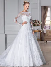 Vestido De Noiva Wedding dress Custom Made Scoop See Through Back Zipper Button Beaded Appliqued Long Sleeve Lace Wedding Dress