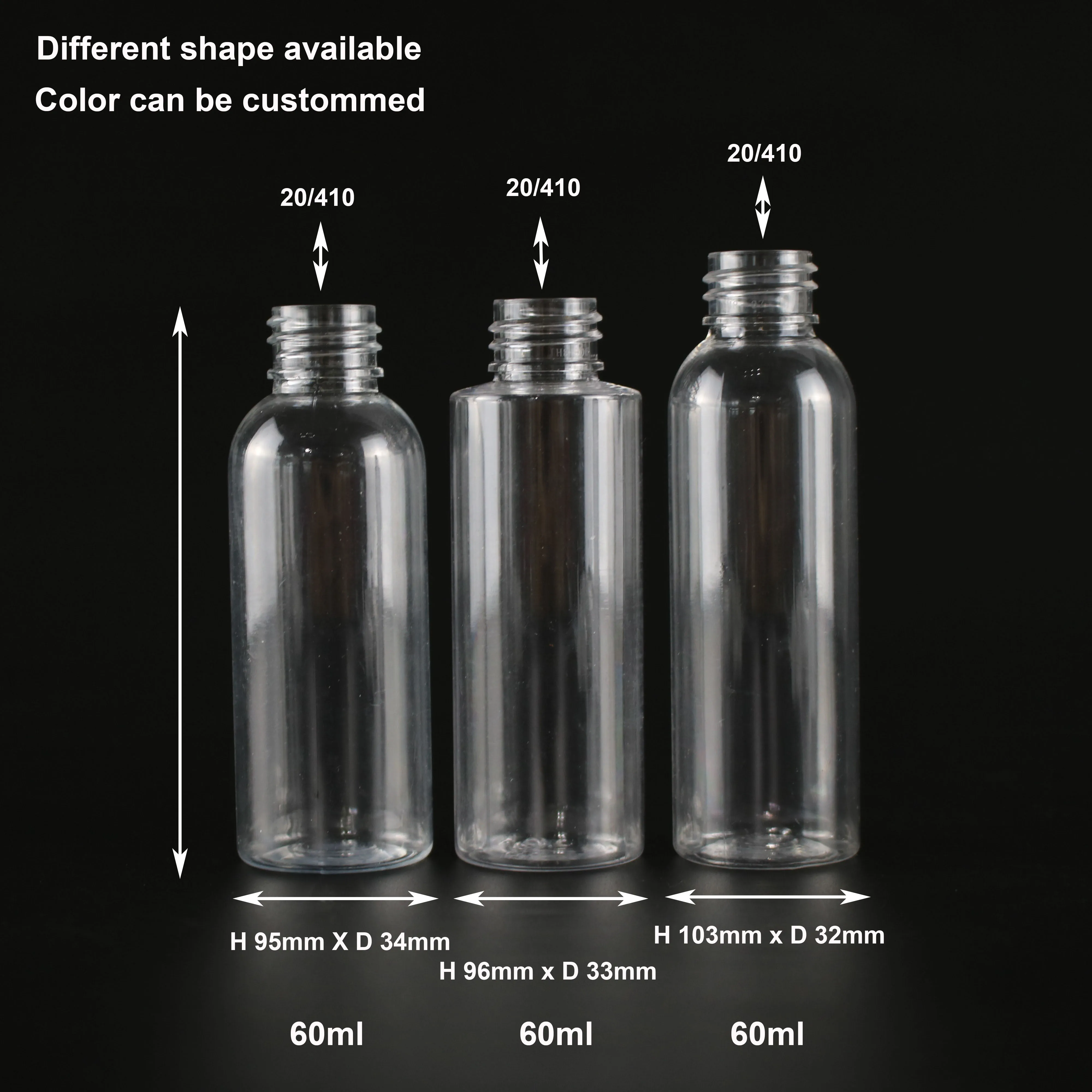 Custom Color Plastic PET 60ml Spray Bottle in Different Shape