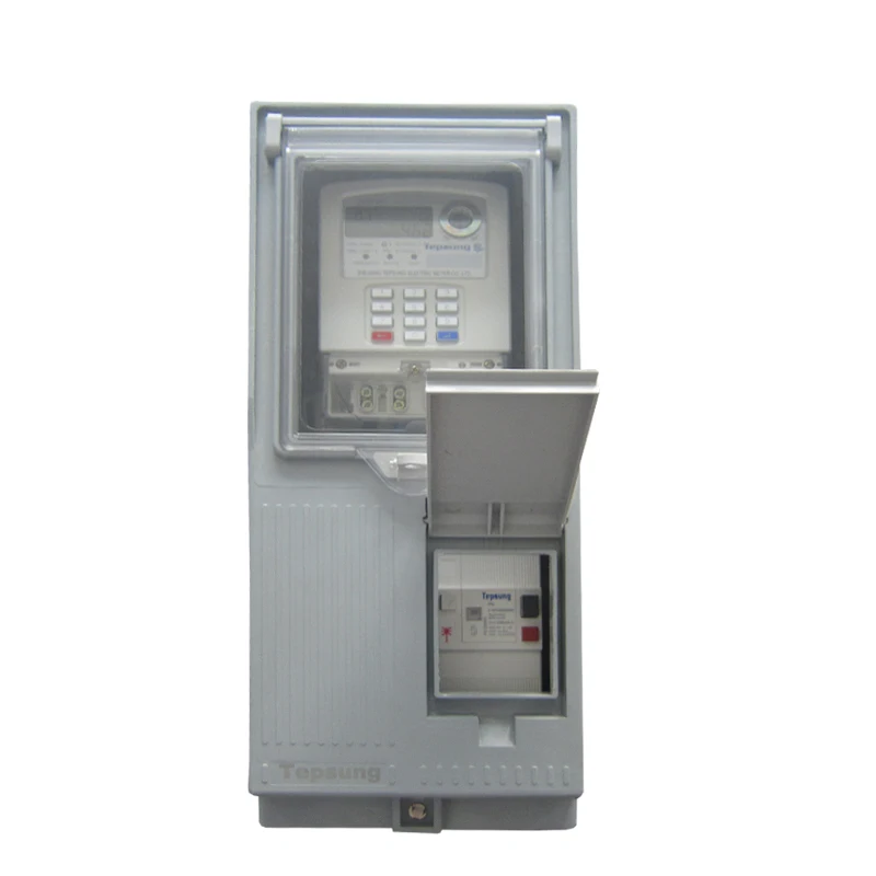 Transparent Cover Single Phase Keypad Prepaid Electric Electronic Electricity Energy Meter Box with CIU Breaker and Fuse