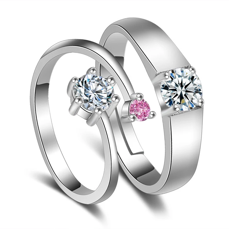 Fashion Jewelry Pink Stone Fake Diamond Wedding Ring Silver Plating