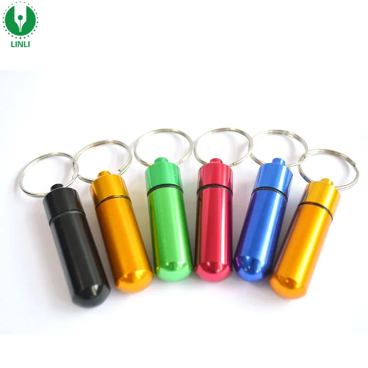 LINLI Custom Waterproof Metal Keychain Capsule Mini Pill Box Keychain Cash Stash Keyring Promotion