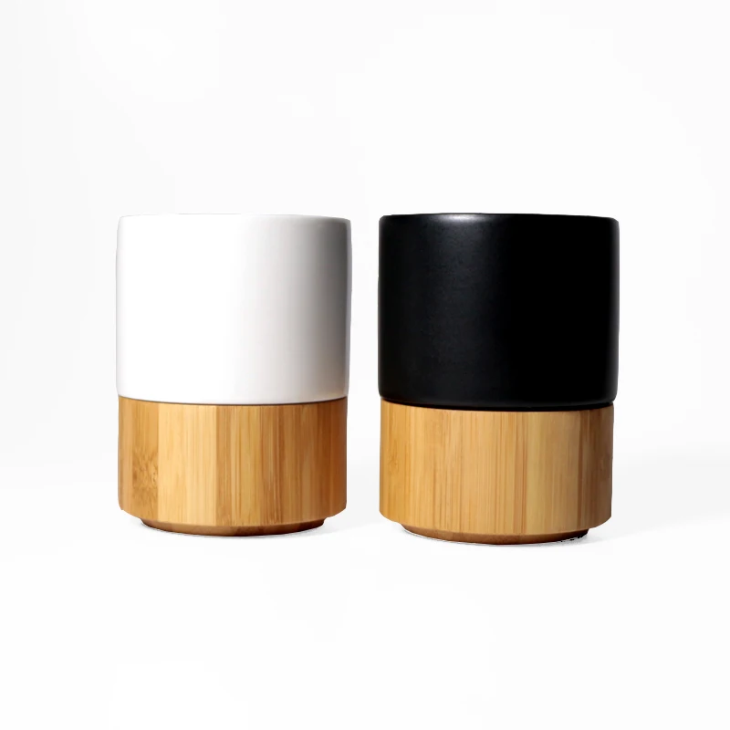 280 мл экологически чистые чашки черно-белая керамическая кружка на заказ с бамбуковым