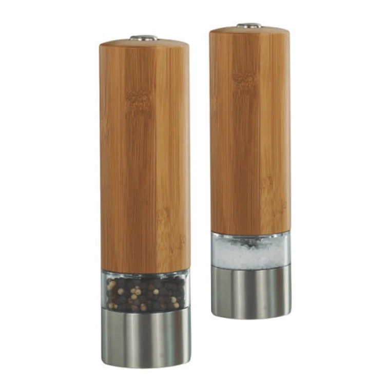 Adjustable Ceramic Core Bamboo Wood Electric Salt and Pepper Grinder Set