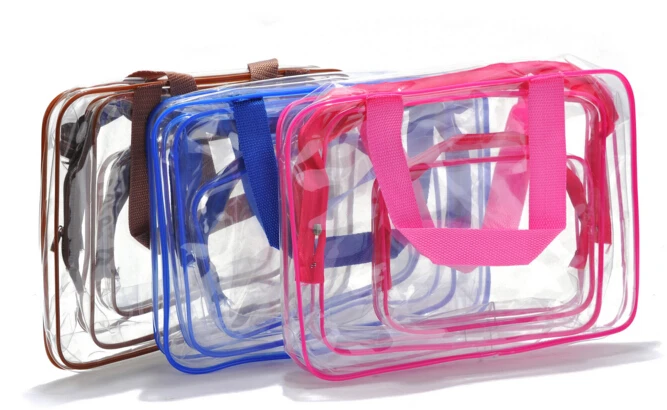 2024 Custom Logo Travel Transparent Vinyl Waterproof Beach Zipper Cosmetic Bag Pouch Tsa Clear Tpu P