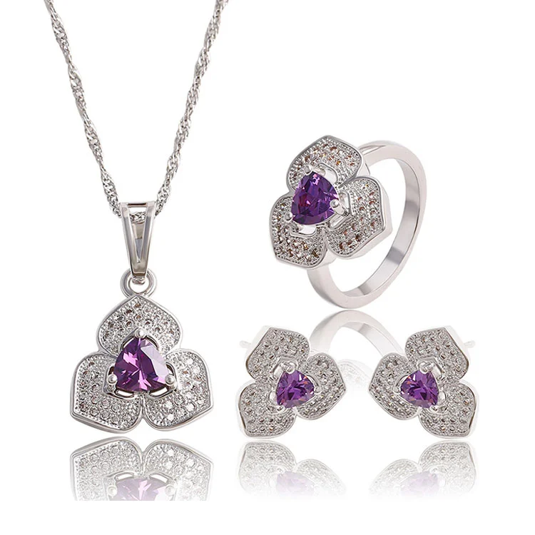 Unique Ladies White Color Violet Cubic Zirconia Fashion Jewelry Set Buy Violet Cubic Zirconia Fashion Jewelry Set Fashion Jewelry Set White Color Jewelry Set Product On Alibaba Com