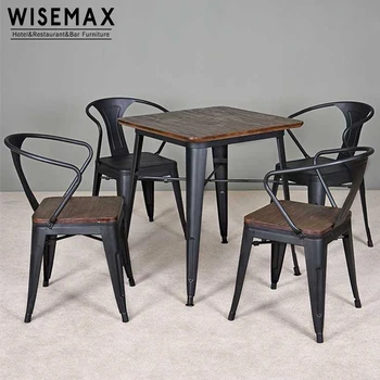 Industrial restaurant furniture durable metal frame dining table sets rectangular dining table for sale