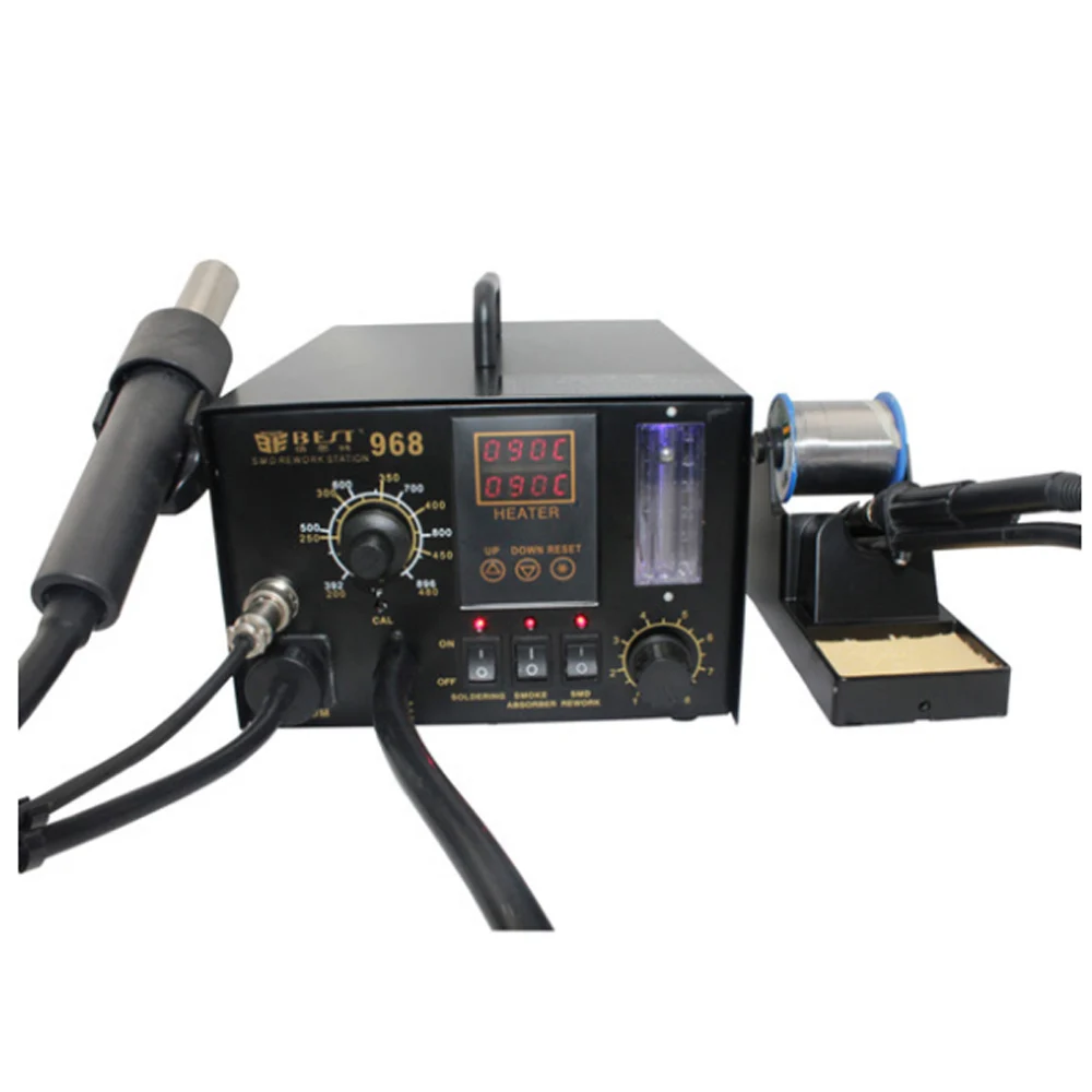 BEST 968 Quality Intelligent 2 in 1 Hot Air Gun Soldering Desoldering Rework Station