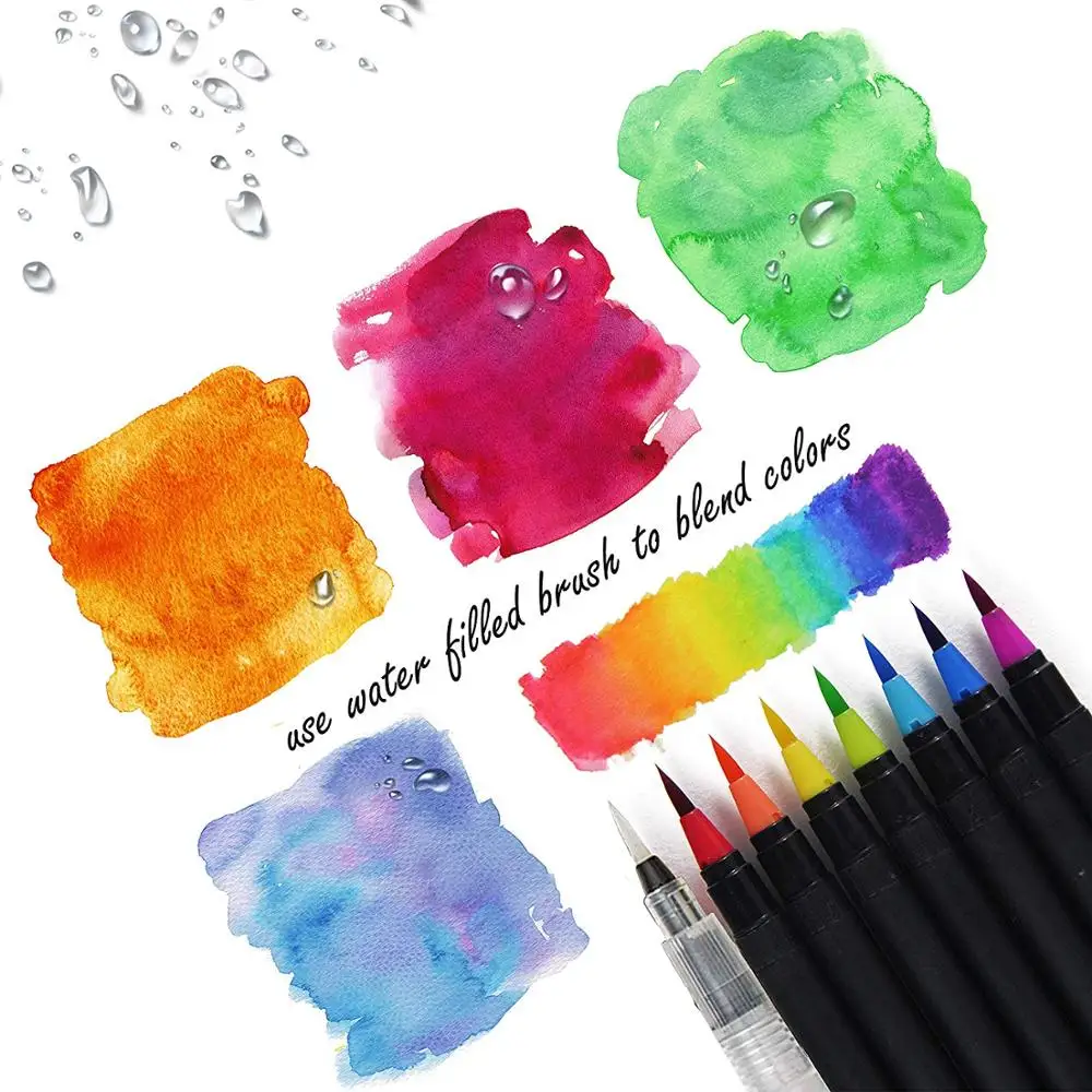 24 Watercolor Markers with Flexible Brush Tip