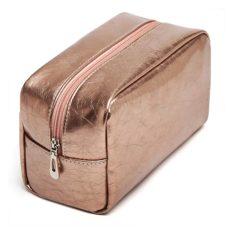 XINHUAFA Wholesale Square PU Leather Biodegradable Makeup Cosmetic Kit Bag Rose Gold Cosmetic Pouch