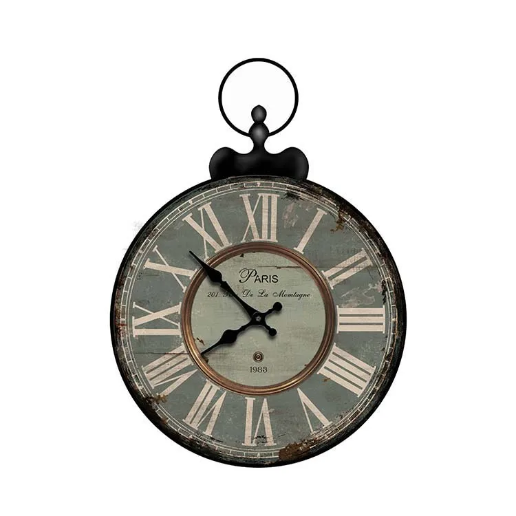 Horloge murale en bois ronde analogique chiffres romains Vintage horloge
