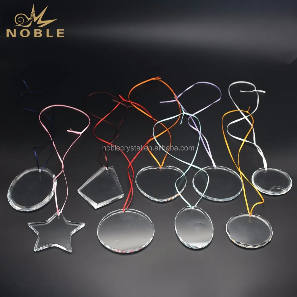 Blank Glass Round Flat Hanging Custom Glass Ornament with Diamond Edge