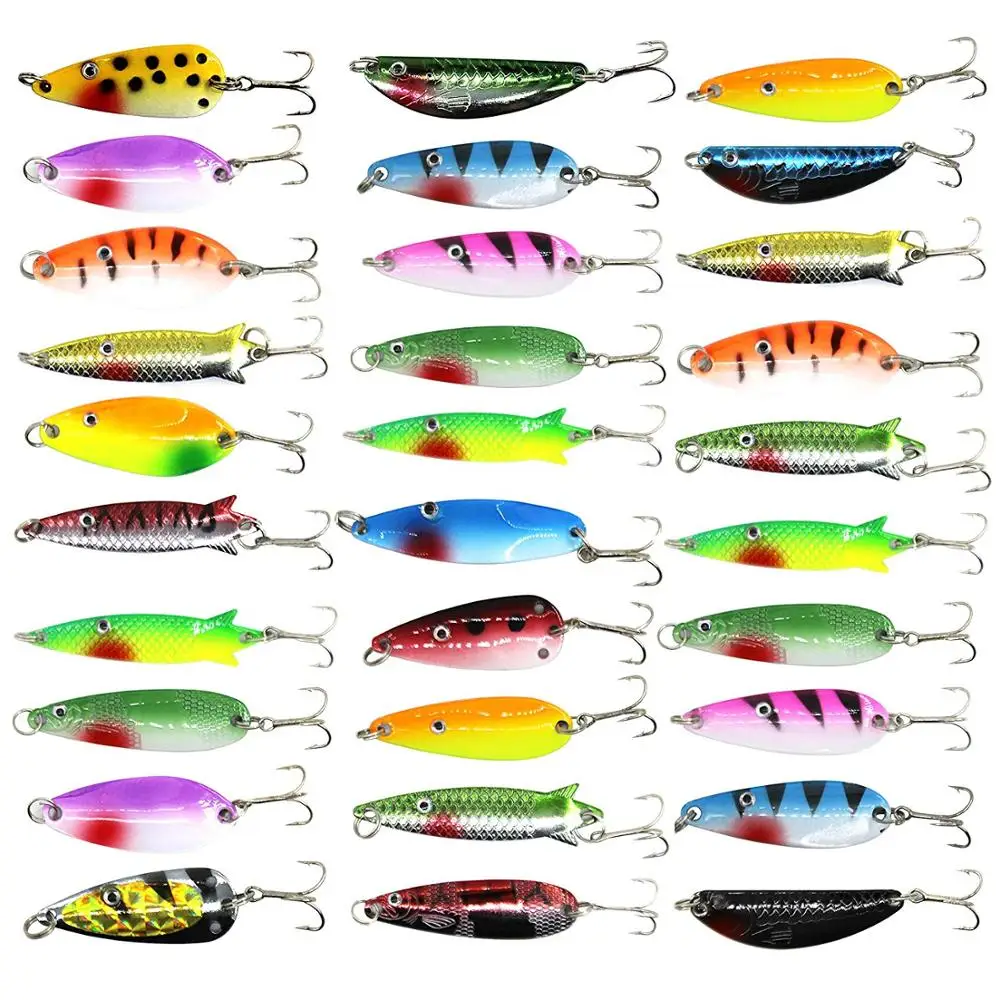 Hot 30pcs/lot Spinners Fishing Lure Mixed Color/Size/Weight Metal Spoon Lures Ha 