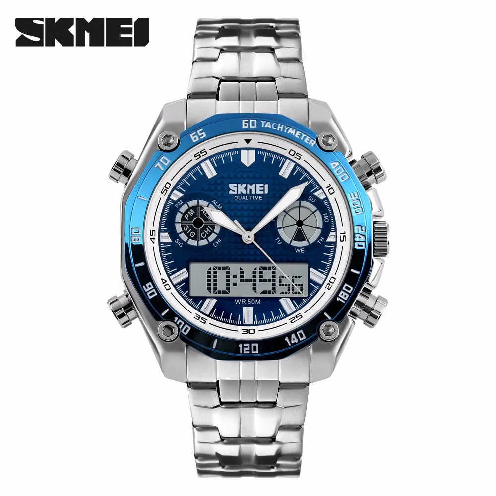Stainless Steel Band Watch Big Number Display Wrist Watch Relojes for Men Skmei 1204