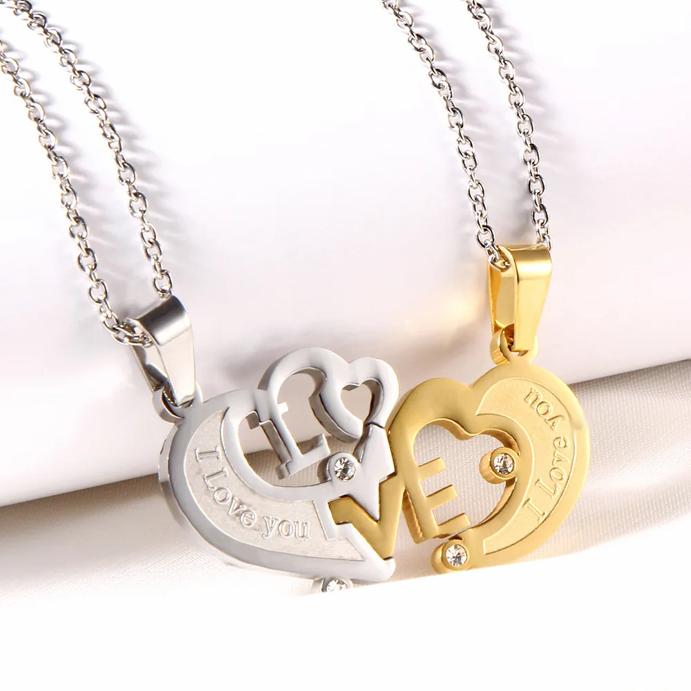 Stainless Steel Sweet Lovely Love Letter Initial Double Heart