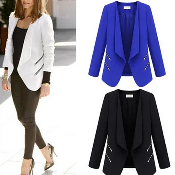 Ladies Blazer Personality Zipper Pocket Jacket Long Sleeve Slim Suit Jackets For Women Business Blazers Autumn Y10776