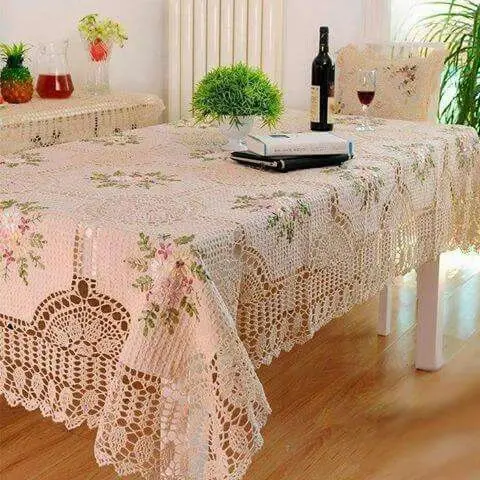 100%cotton Crochetlace Tablecloth with Hand Ribbon Embroidery