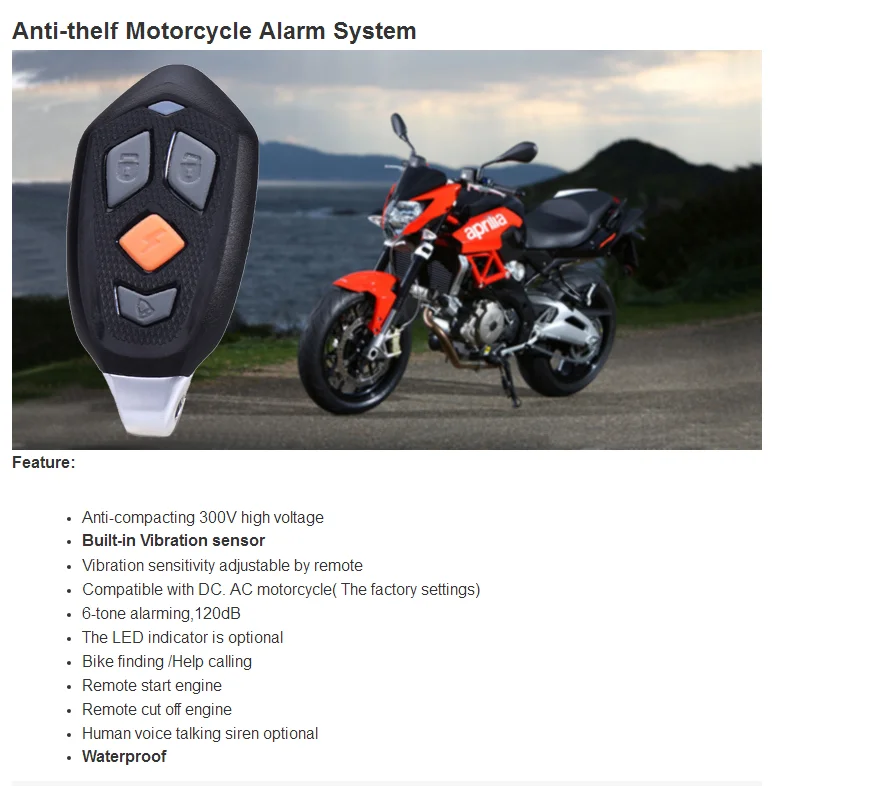 SPY Electric Shock Motorcycle Vibration Keyless 2 Wheel One Way Security Speaker Theft Alarm Set 120Db Motorcycle