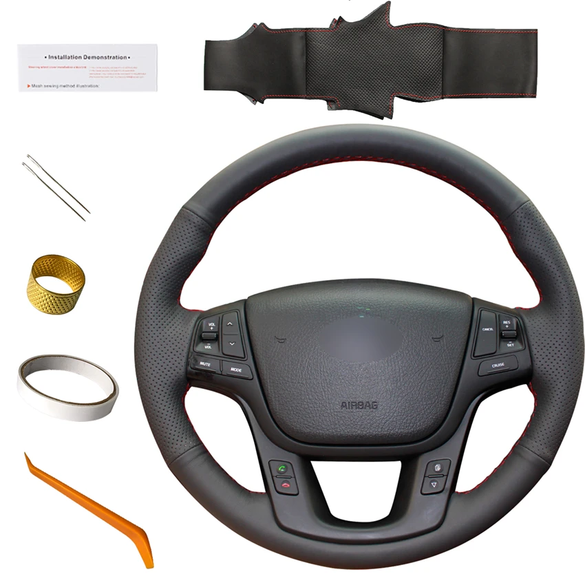 Design Diy Artificial Leather Black Car Steering Wheel Wrap For Kia Sorento K7 Cadenza 2009 2010 2011 2012 2013 2014 2015 2016 Buy Custom Sewing Steering Wheel Cover Hand Stitch Steering Wheel