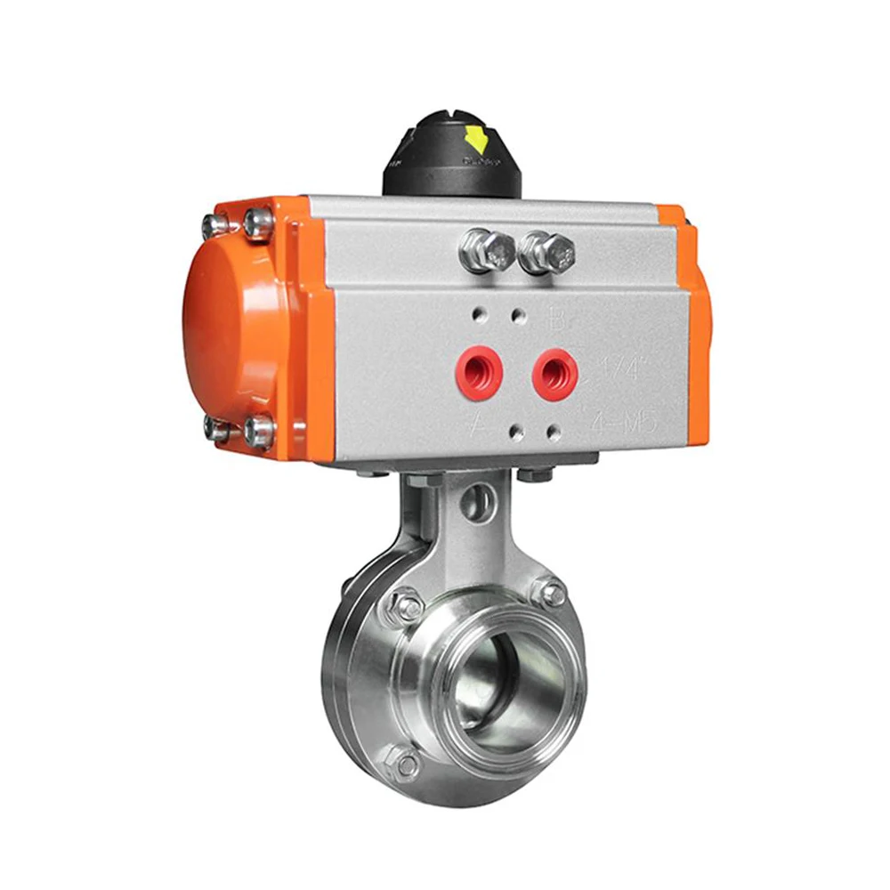 High Temperature 2 Inch Tri Clamp Food Grade Stainless Steel Pneumatic Actuated Sanitary Butterfly Valve
