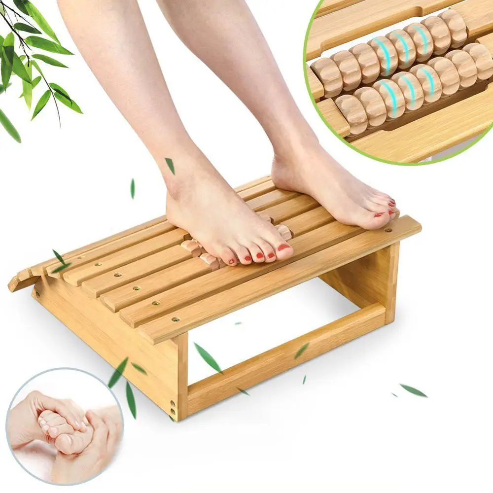 TranquilUp Bamboo Footrest under Desk, Foot Massager - Wide Surface -  Anti-slip Bottom - Ergonomic - Barefoot Friendly - Suitable for Office,  Home
