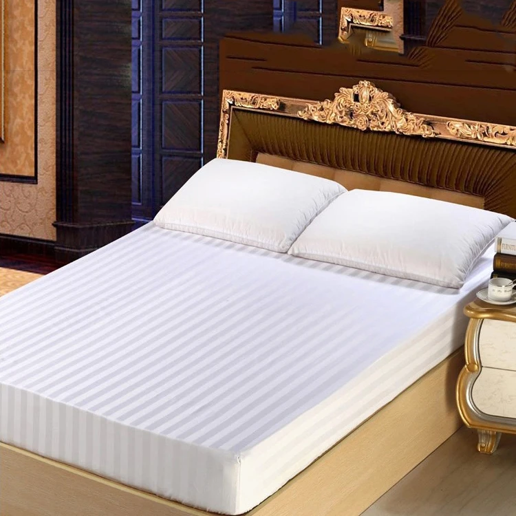 Белые Простые жаккардовые простыни в полоску из хлопка для отеля