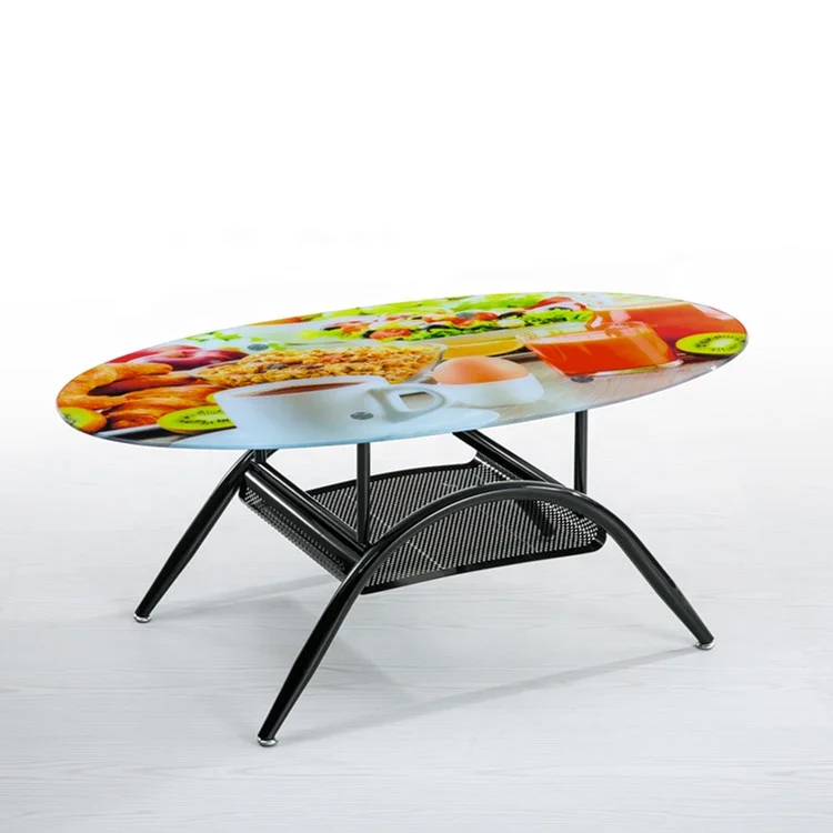 Colorful Stickers Covered Tempered Glass Coffee Table