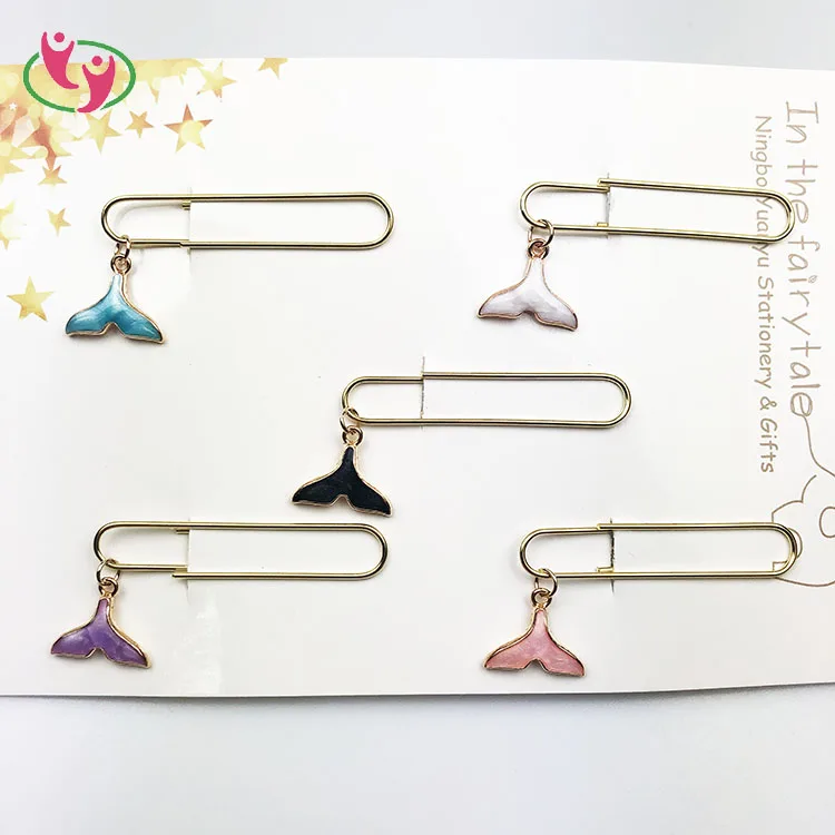 Индивидуальный дизайн яркая рыба причудливая форма хвоста декоративный золотой цвет нержавеющая сталь книжный знак скрепка для бумаги