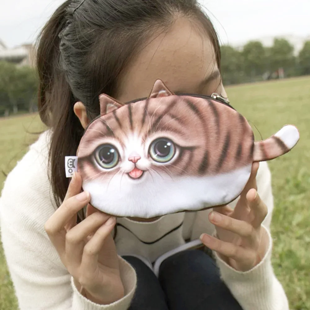 3D Cute Cat Face Bag Zipper Case Coin Purses Bag for Women 