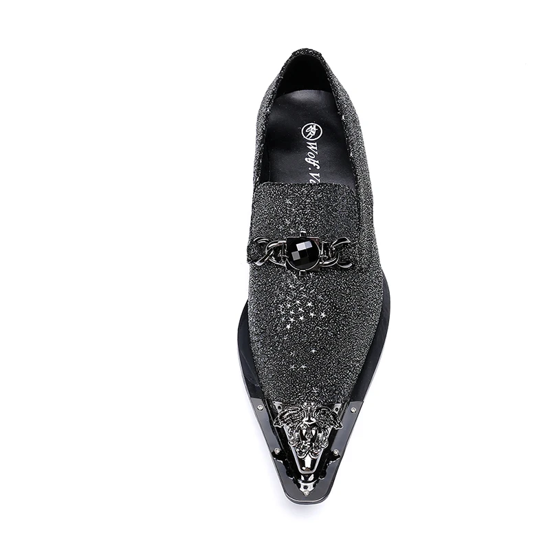 Na157 Italian Black Bling Wedding Dress Shoes Men's Genuine Leather