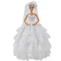E TING Fashion White Doll Clothes Evening Party Dress Ballgown Veil For Barbie Dolls S