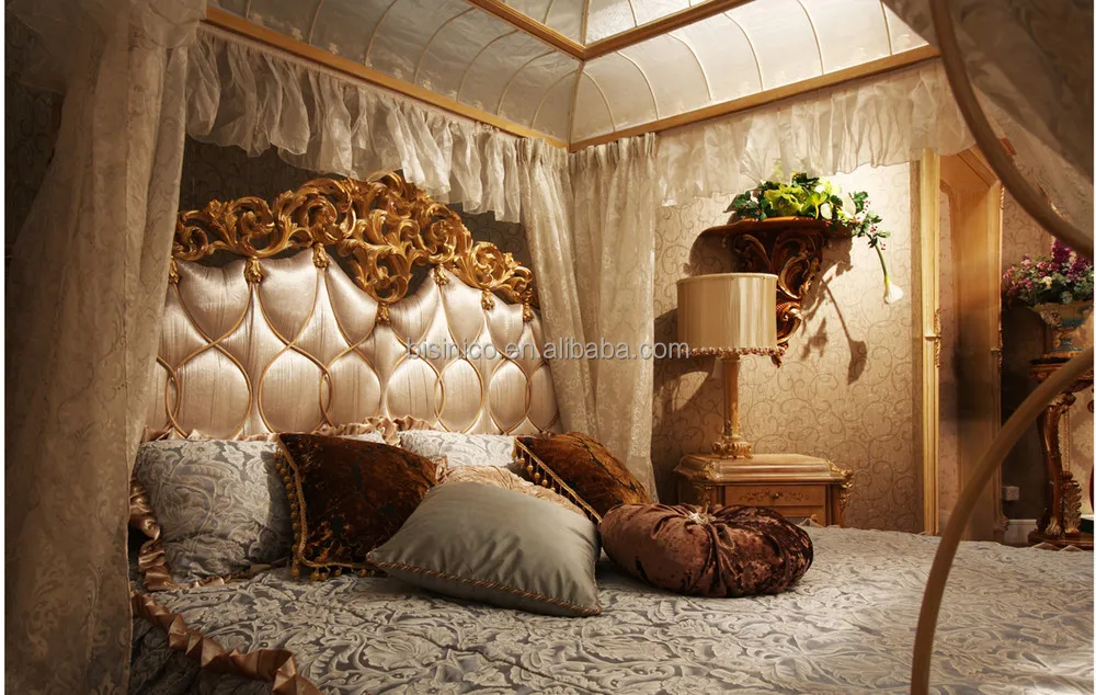Luxury French Rococo Wood Carved Canopy Bed | Royal King Size Four