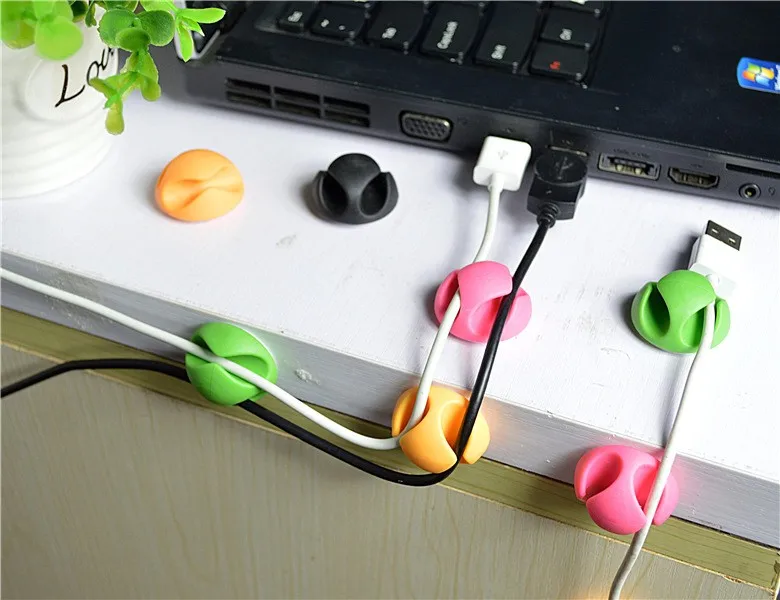 Under One Dollar 2 Slots Cable Organizer with Tape Adhesive Plastic Office Desk Phone Accessories