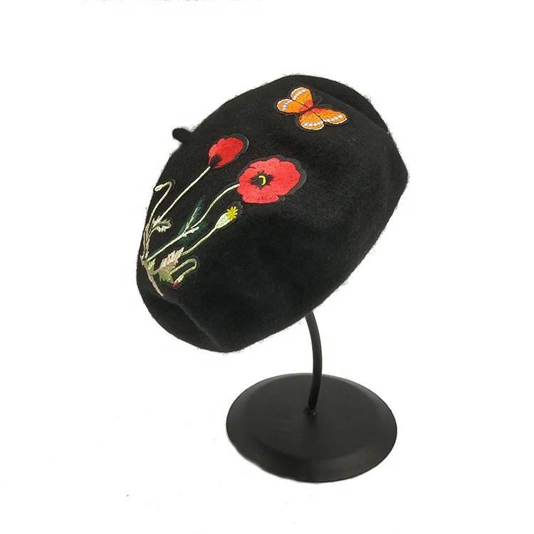 Factory Direct Sales Customized Boina Same Big Brand Style Embroidered Flower Wool Women High Quality Berret