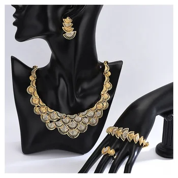Luxury Costume Wedding Necklace African Gold Plated Jewelry Sets Wholesale