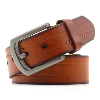 Casual Adjustable Single Alloy Pin Buckle Black Vintage Mens Genuine Leather Belts