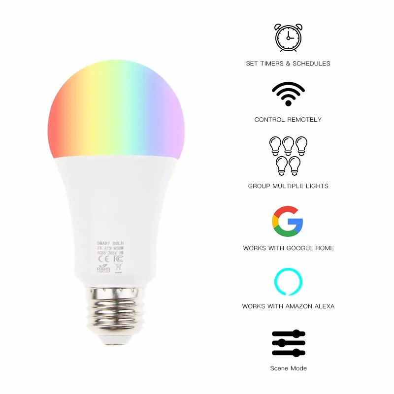 Светодиодная лампа с дистанционным управлением RGB E26 E27 B22 умная Светодиодная лампа с Wi-Fi совместимая с Alexa Google home