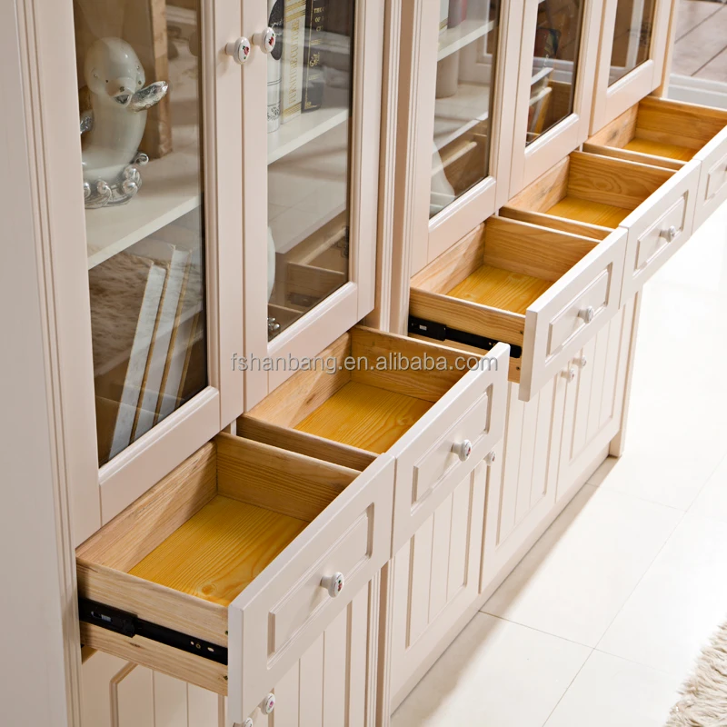 Modern White MDF Wooden Bookshelf with Glass Door Living Room Furniture for Home Office or Apartment