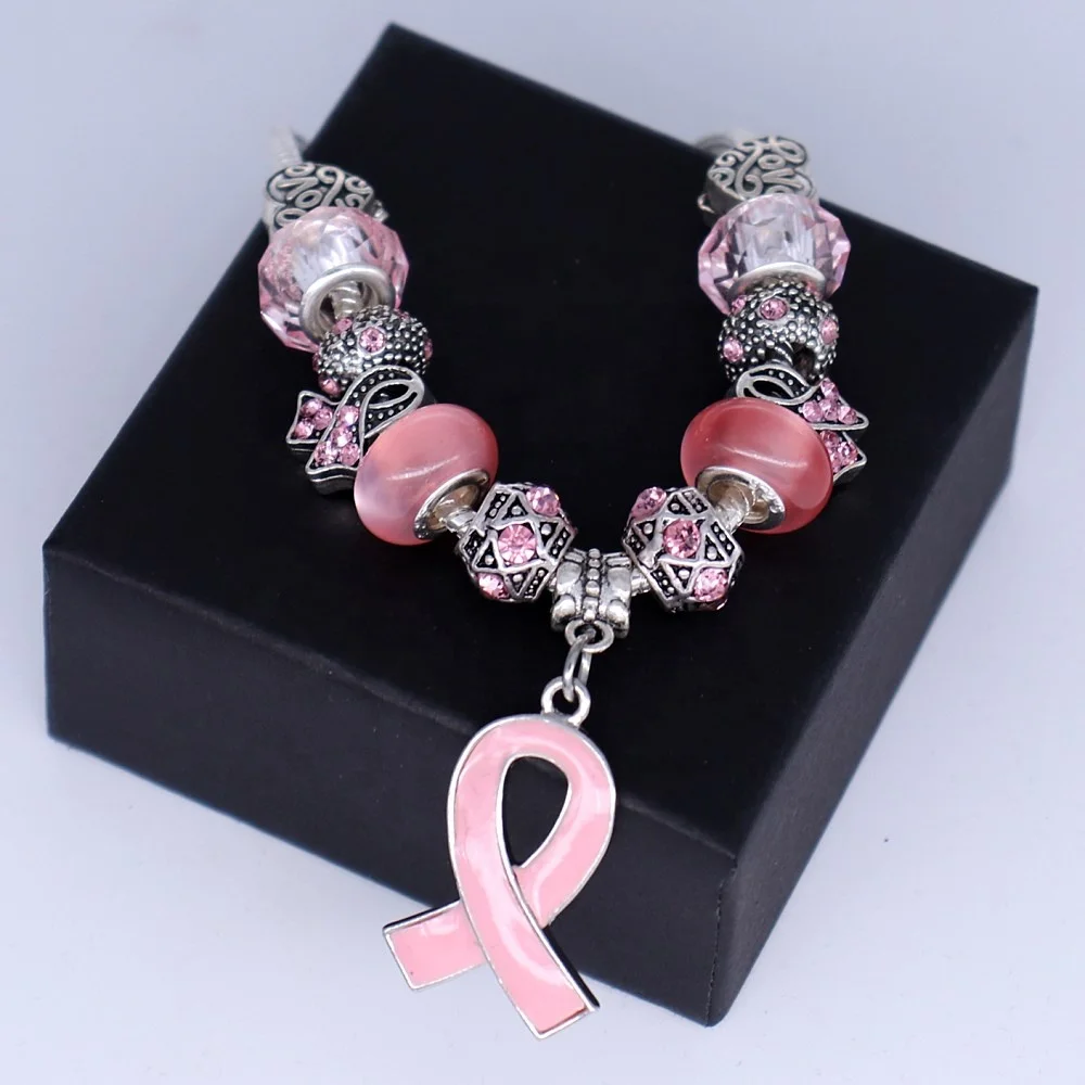 Pink Ribbon Breast Cancer Awareness Jewelry Pulseras Cancer De Mama