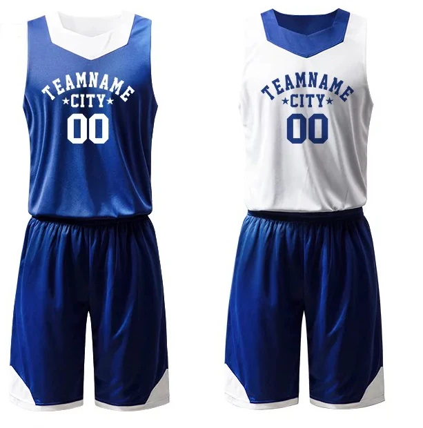 FANSIDEA Custom Basketball Jersey Light Blue Royal-White Round Neck Sublimation Basketball Suit Jersey Youth Size:L